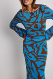 Fongt Women's Sexy Knitted Leopard Print Long-Sleeved Dress Sweater Long Dress