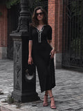 Fongt Collar Knitted Dress Girl 2024 Spring And Summer New Pit Strip Single Row Buckle Tight Mid-Long