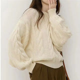 Fongt Winter New Design Sense Small Soft Waxy Twist Knit Bottom Shirt Loose Lantern Sleeve Korean Version Sweater Female-Outfit