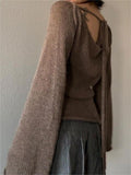 lace up knit top with trumpet