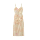 Fongt Sexy Women's New V-Necked Leaves With Long Slingless Sleeveless Dress