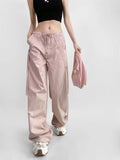 Trendy Women's Wear Personality Rope Design Solid Color Simple Basic Straight Tube Overalls Casual Pants-Outfit