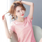Summer New Loose Solid Color Simple Short Sleeve T-Shirt Popular Thin High Elastic Fashion Casual Short Sleeve