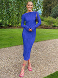 Elegant Bodycon Dress for Women 2023 Solid O Neck Flare Sleeves Long Summer Dresses Holiday Vestidos Black Red