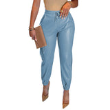 Solid Color Drawstring Pocket Leather Casual