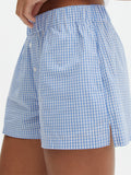 Women Front Button Shorts Loose Casual Elastic High Waist Plaid/Striped Print Lounge Shorts Going Out Short Pants New-Outfit