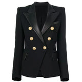 QUALITY Newest 2023 Designer Jacket Women's Classic Lion Buttons Double Breasted Leather Collar Slim Fit