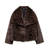 Fongt Explosion Women's Fashion Artificial Leopard Pieds Effect Short Jacket