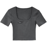 Fongt Collar Dew Collarbone Slim Bottom Shirt 2024 Summer New Short-Sleeve Crop Cord T-Shirt Student Short Jacket Female