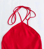 Red Satin Halter Maxi Dress-Outfit