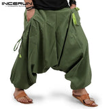 Men Harem Pants Joggers Streetwear Elastic Waist Loose Drop Crotch Trousers Men 2021 Pockets Solid Pants INCERUN S-5XL