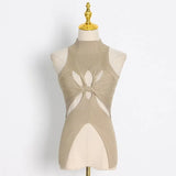 Knitting Cut Out Tank Tops For Women Round Neck Sleeveless Solid Minimalist Vests Female Sexy Clothes Style