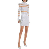 Fongt New Star Temperament Fashion Mesh Splicing Hot Diamond Top