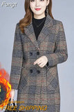 Middle-aged Women's Coats Fashion Grid Woolen Overcoat Female Autumn Winter Wool & Blends Pockets Elegant Woman Jackets