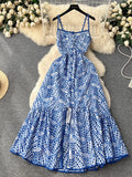 Style Printing Suspender Dress Women's Summer Hollowed-Out Fork Design Sense Of Minority Chic Super Fairy Dress-Outfit