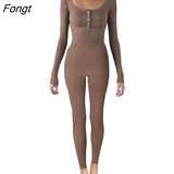 Women Sexy Bodycon 1Piece Jumpsuit Long Sleeve Square Neck Romper Ribbed Knit Yoga Workout Unitard Playsuit Backless