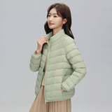 2023 Autumn And Winter New Light Down Jacket Female Short 90 White Duck Down Standing Collar Show Thin Casual Large Size Coat Tide-Outfit
