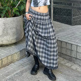 Fongt College Style Agaric Splicing Plaid Skirt Women's High Waist Show Thin Versatile A-Line Skirt Skirt-Outfit