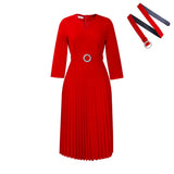 Fongt Women's Clothing 2025 Autumn New V-Neck Fashion Temperament Elegant Folding Skirt Dress