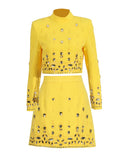 Fashion Suit Women 2025 Spring New Short Skirt Set Nail Drill High-End Long-Sleeved Two-Sleeve Two-Set