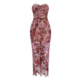 High-Quality Fashion Picture Color Palette Shoulder Flowers Long Bag Ass Dress Evening