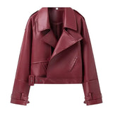 Fongt Women's Street Trend Locomotive Wind Sheep Leather Coat