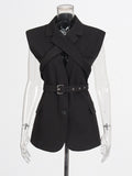 Fongt Suit 2025 Autumn New Fashion Niche Cross-Tape With Sleeveless Blazer Woman Trend