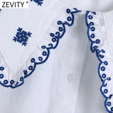 Women Agaric Lace Embroidery Patchwork Poplin Shirt Office Lady Puff Sleeve Casual Blouse Roupas Chic Chemise Tops