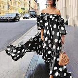 Off Shoulder Polka Dot Bohemian Maxi