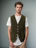 Fongt Men's Spring And Autumn Wicked Vest Pocket Splicing Design Design Jacket Solid Color Single-Clocked Vest