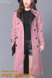 Buckskin Suede Trench Coats Women Spring Autumn Long Coat S-6XL Windbreaker Female Double-Breasted Trench
