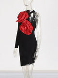 Fashion Design Dress Women 2025 Spring New Three-Dimensional Flowers Splicing High Sense Asymmetry Short Dress