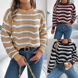 Fongt Autumn And Winter Casual Hollow Striped Lantern Long-Sleeved Jacket Sweater Women's Clothing