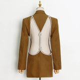 Fongt Korea East Gate Women's Wear 2024 Spring And Autumn New Splicing Sexy Back Personality Versatile A Button Suit Coat-Outfit