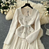 Fongt Luxury Famous 媛风 High-End Dress Women Winter Square To Receive Waist Thin Design Niche Temperament Dress