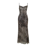 Fongt Sling Collar Sexy Bare Back Leopard Dress Summer New Temperament