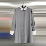 Fongt Temperament 2025 Autumn And Winter New Fashion Collar Bump Color Thin Splicing Button Long French Top Woman Trend