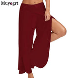 Wide Leg Pants Women Capris Solid Loose Bloomers Fitness Dance Wear Split Trousers Plus Size Pants Elastic