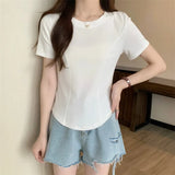 Fongt Summer New Slim Short-Sleeved T-Shirt Women's Design Sense Short Pure Desire Irregular Hem Curved