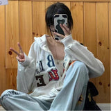 Aesthetic Embroidery Letters Zip Up Hoodie-Outfit