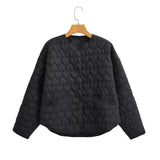 Heart-Shaped Quilted Round-Collar Pure Color Cotton Coat In Spring-Outfit