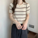 Fongt Knitted Short-Sleeved T-Shirt For Women's Summer 2023 New Design Sense Slimmed Shoulders Short