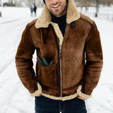 Fongt New Imitation Leather Velvet Men's Coat Winter Warm Fur Jacket Thick Collar Bump