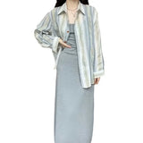 Fongt 2024 New Color Sunscreen Striped Shirt Female Simple Loose Versatile Jacket Coat Cardigan Small-Outfit