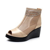 2021 Summer Women Sandals Platform Wedges Sandals Breathable Mesh Genuine Leather Sandals Cool Boots Fashion