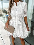 Fongt Women's Fashion Lace Splicing Tie Lace Mini Dress