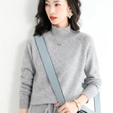 Fongt Winter New Half High Collar Sweater Female Inside Build Not Cashmere Long Sleeve Thick Knit Bottom Shirt Loose Jacket-Outfit