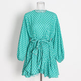 French Vintage Holiday Dress 2025 Summer New Fashion Design Smashed Flower With Long Sleeve Short