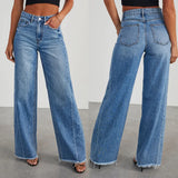 Fongt Women's New Products Loose Broad Legs Side Seam Stitching Side Hem Jeans Women 32150