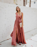 Bohemia Women's Party Evening Dresses Summer Fashion 2022 New A-line Split V-Neck Sleeveless Female Solid High Waist